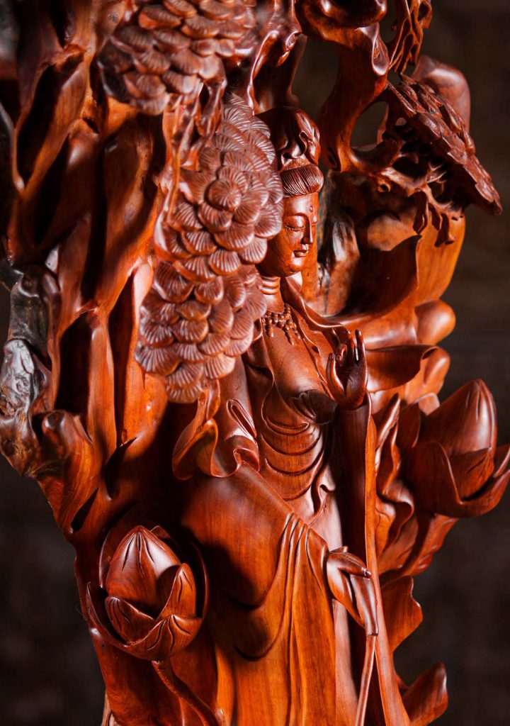 5 Vietnamese Wood Kwan Yin Carved In Natural Wood C