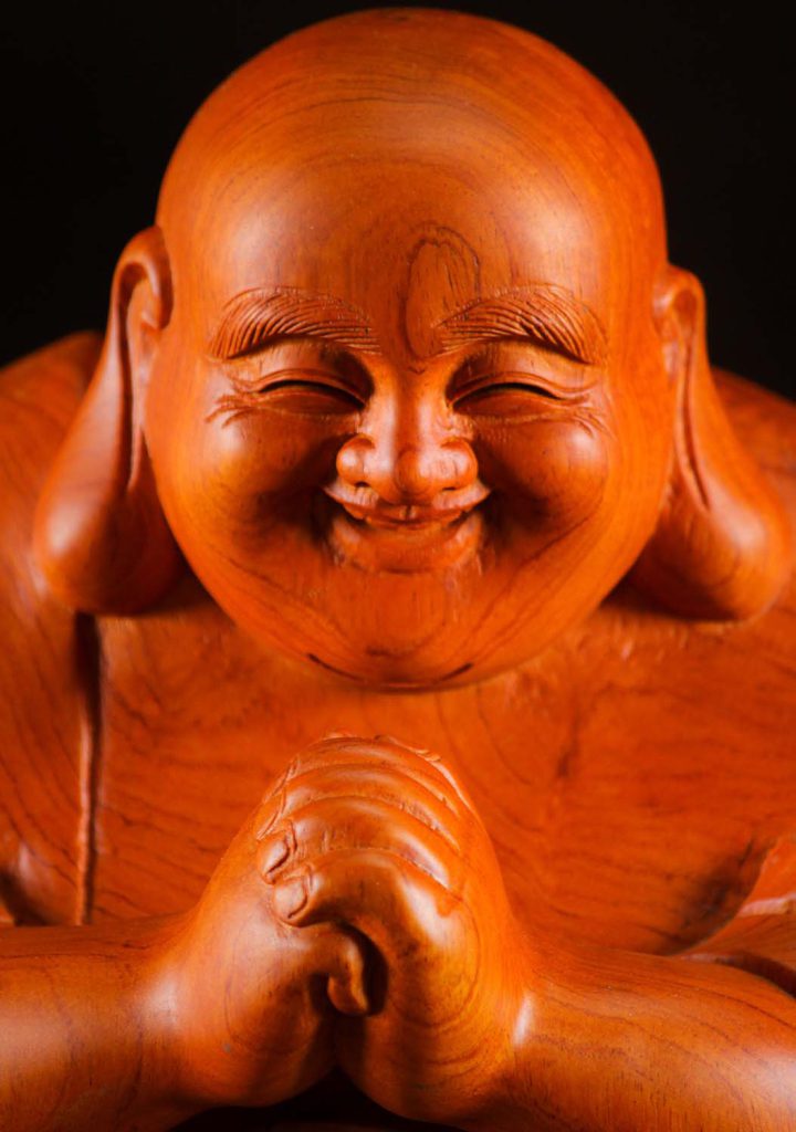 5 Vietnamese Wood Standing Fat Happy Buddha Of Wealth Statue C