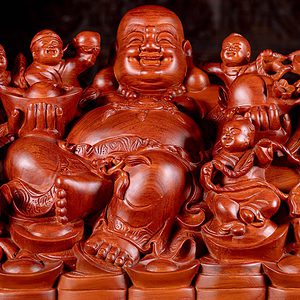 5 Wood Fat Happy Hotei Buddha Of Wealth Sculpture Vietnam Statue C