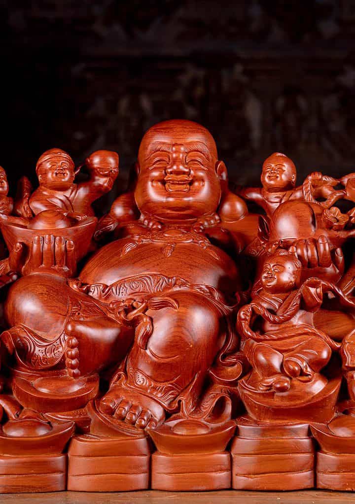 5 Wood Fat Happy Hotei Buddha Of Wealth Sculpture Vietnam Statue C