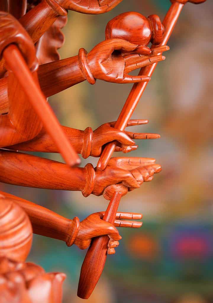 6 Avalokitshvara Wood Sculpture Buddhist Statue Many Arms Namaste Anjali C