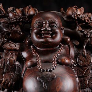 6 Ebony Wood Carving Fat Happy Buddha Of Wealth C