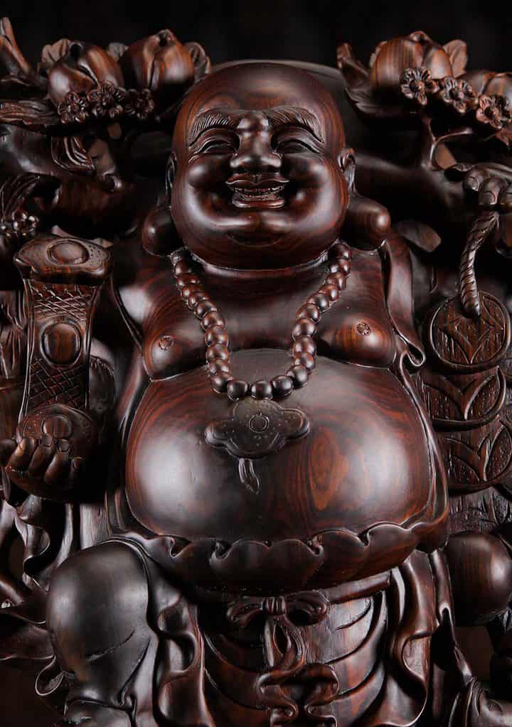 6 Ebony Wood Carving Fat Happy Buddha Of Wealth C