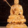 6 Light Vietnamese Wooden Sculpture Seated With Large Staff Holdinf Ball C