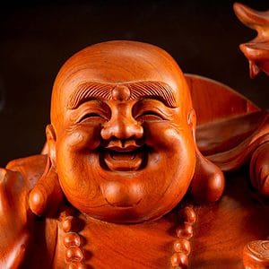 6 Vietnamese Wood Fat Happy Buddha Statue With Children Carving C