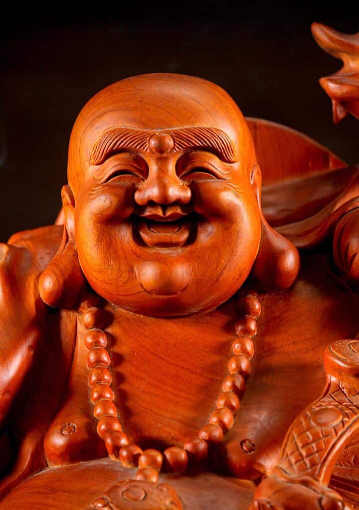 6 Vietnamese Wood Fat Happy Buddha Statue With Children Carving C