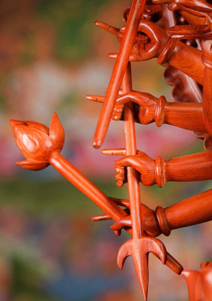 7 Avalokitshvara Wood Sculpture Buddhist Statue Many Arms Namaste Anjali C