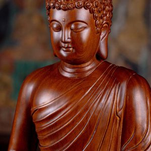 7 Dark Wood Carving Seated Meditating Peaceful Buddha Sculpture C