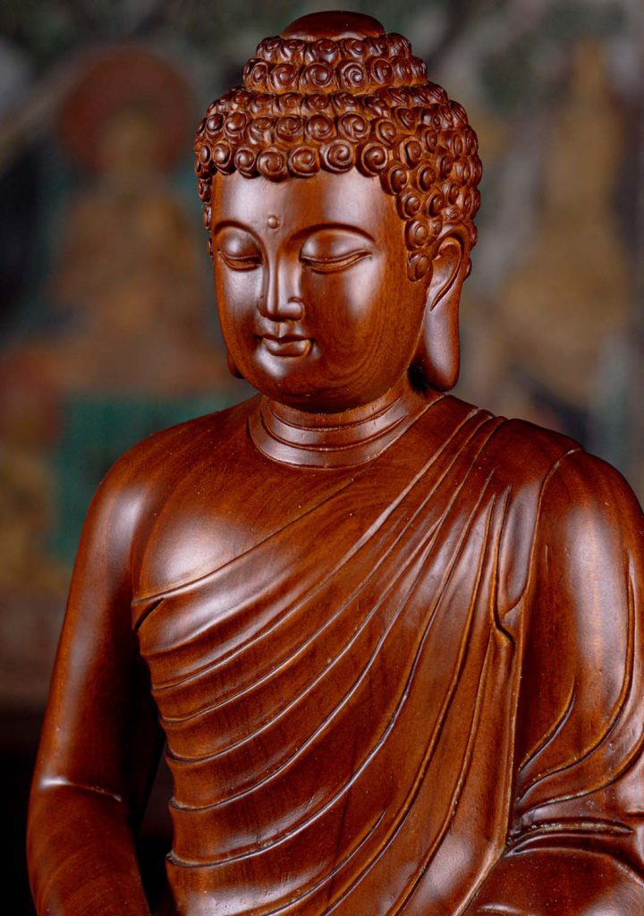 7 Dark Wood Carving Seated Meditating Peaceful Buddha Sculpture C