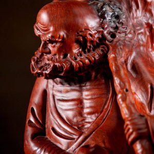 7 Vietnamese Wood Red Bodhidharma In Natural Wood Statue C