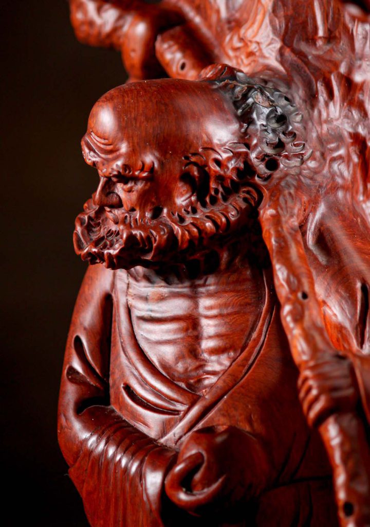 7 Vietnamese Wood Red Bodhidharma In Natural Wood Statue C