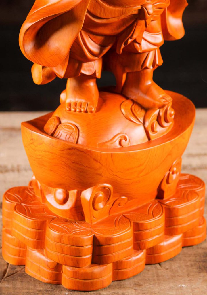7 Vietnamese Wood Standing Fat Happy Buddha Of Wealth Statue C