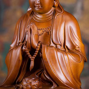 8 Vietnamese Wood Seated Namaste Mudra Kwan Yin Sculpture Brown C