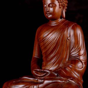 9 Dark Wood Carving Seated Meditating Peaceful Buddha Sculpture C