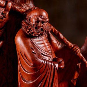 9 Vietnamese Wood Red Bodhidharma In Natural Wood Statue C