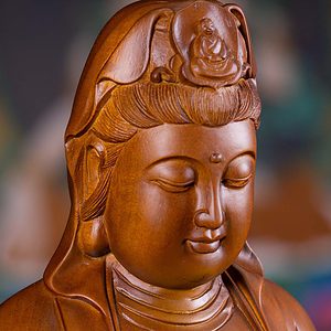 9 Vietnamese Wood Seated Namaste Mudra Kwan Yin Sculpture Brown C